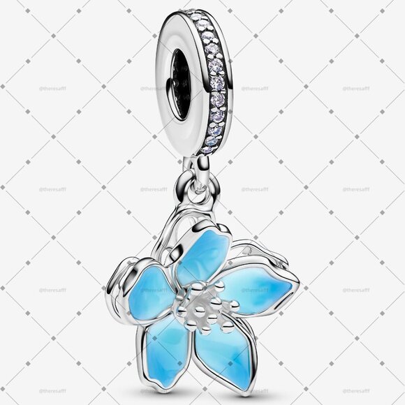 Pandora Blue Blossom Dangle Charm - Picture 1 of 4